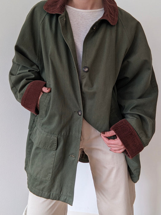 Vintage Pine & Corduroy Cotton Chore Coat