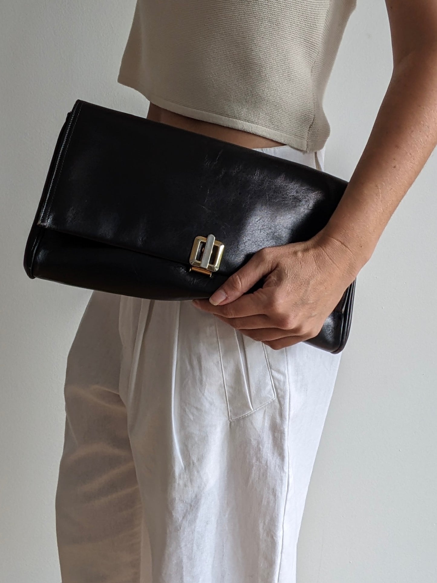 Vintage Italian Onyx Leather Clutch
