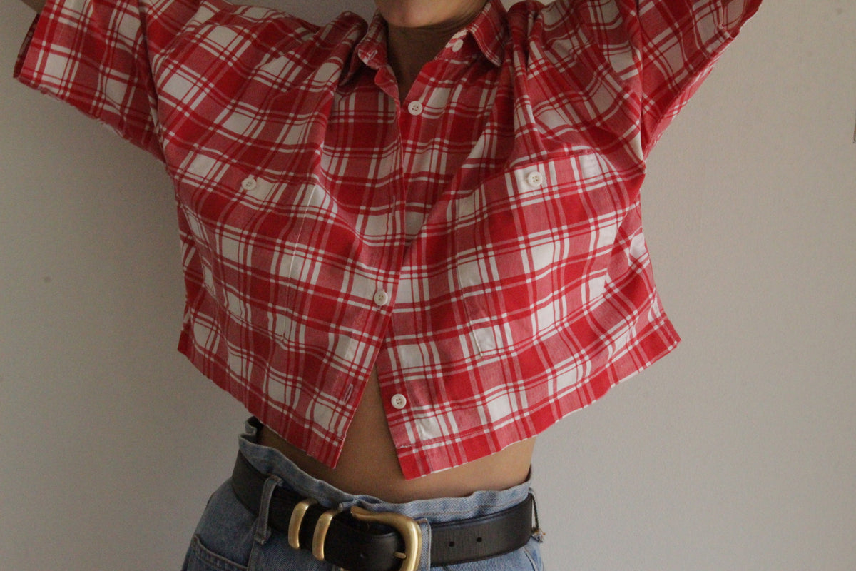 Fun Vintage Ruby Plaid Cropped Shirt