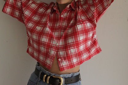 Fun Vintage Ruby Plaid Cropped Shirt
