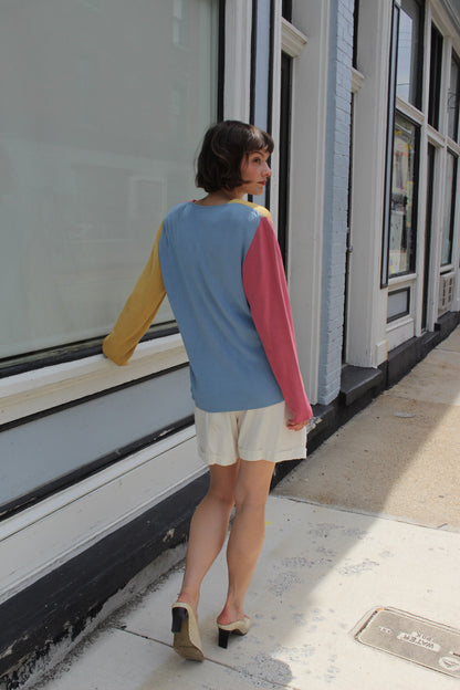 Rare 80s Vintage Color Block Silk Cardigan