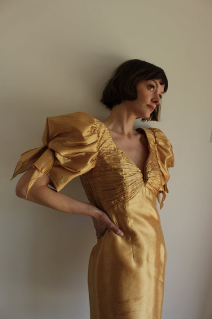 Vintage Gold Lamé Pleated Dress