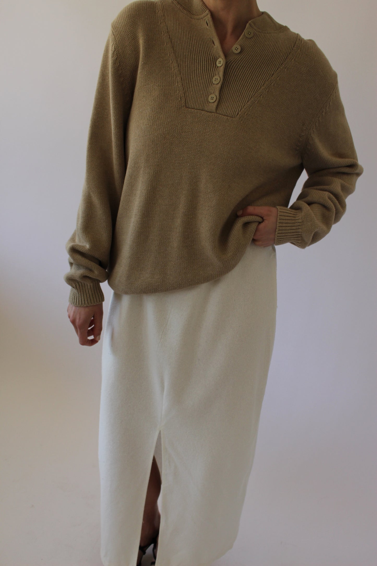 Favorite Vintage Latte Cotton Henley