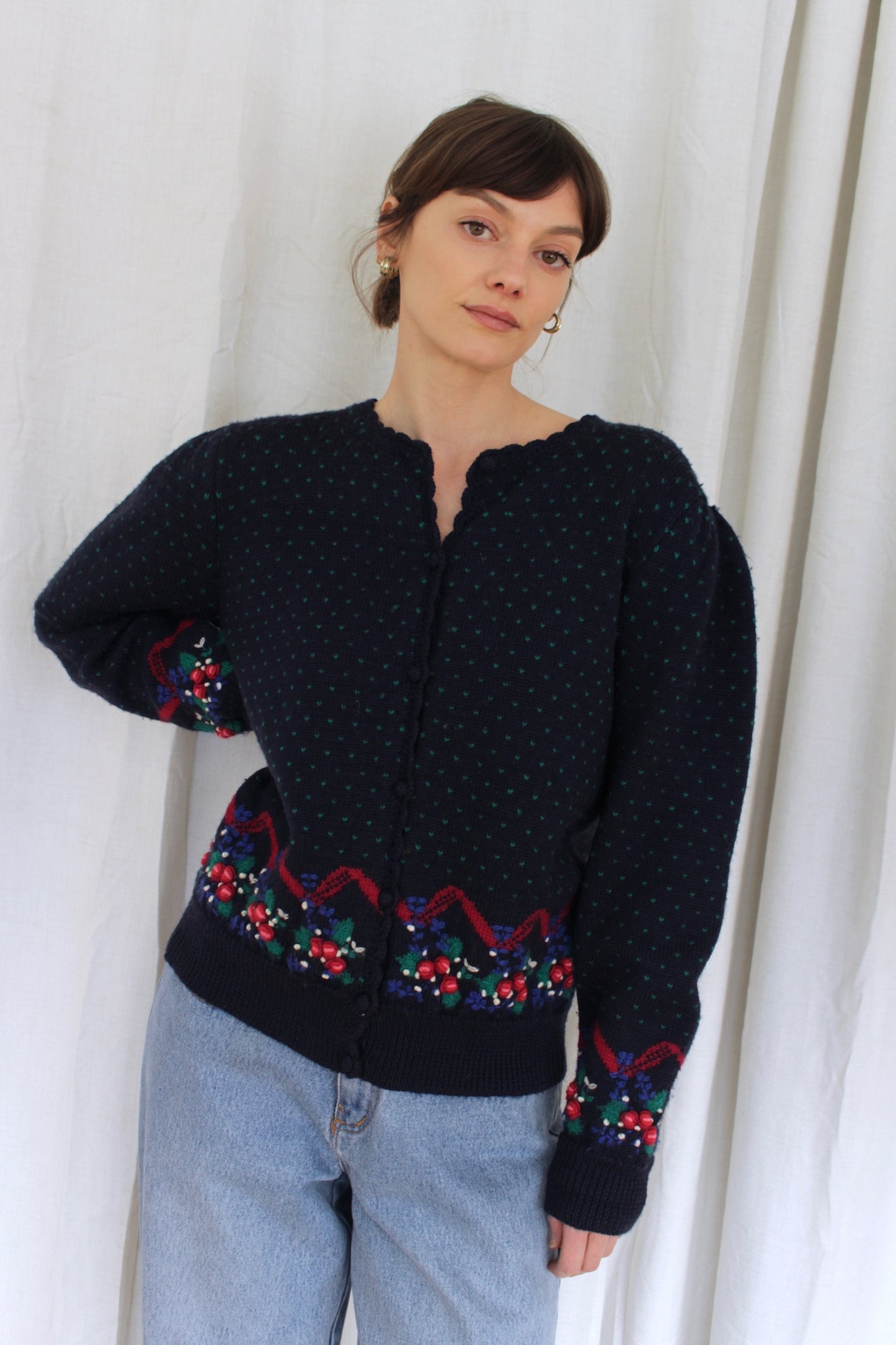 Sweetest Vintage Hand-Embroidered Wool Cardigan