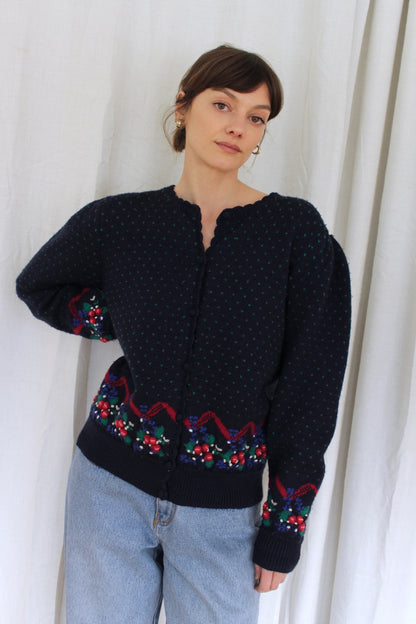 Sweetest Vintage Hand-Embroidered Wool Cardigan