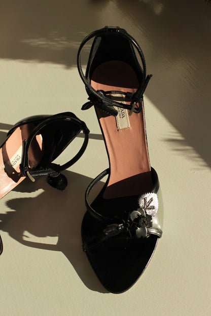 Vintage Prada Leather Floral Appliqué Heels