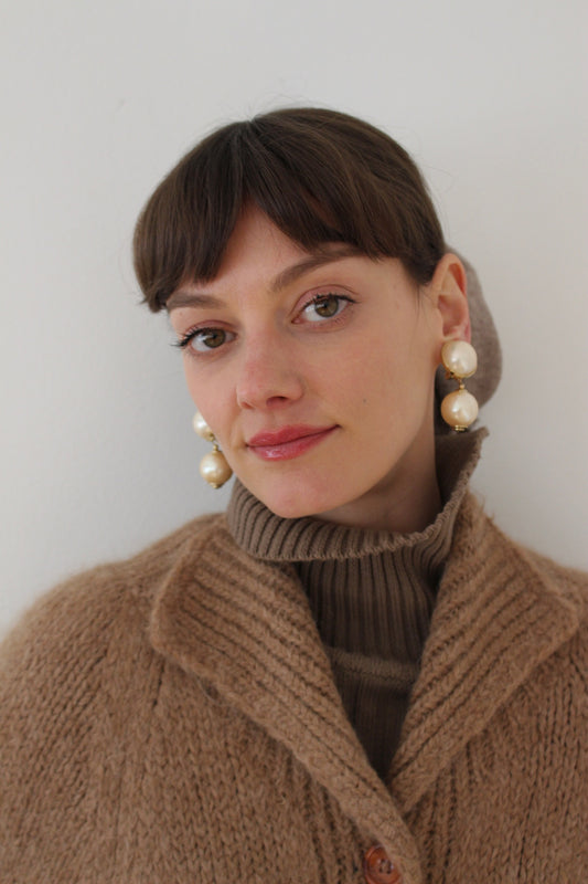 Vintage Domed Faux Pearl Drop Earrings