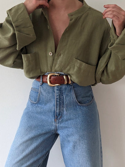 Vintage Zegna Olive Linen Button Down