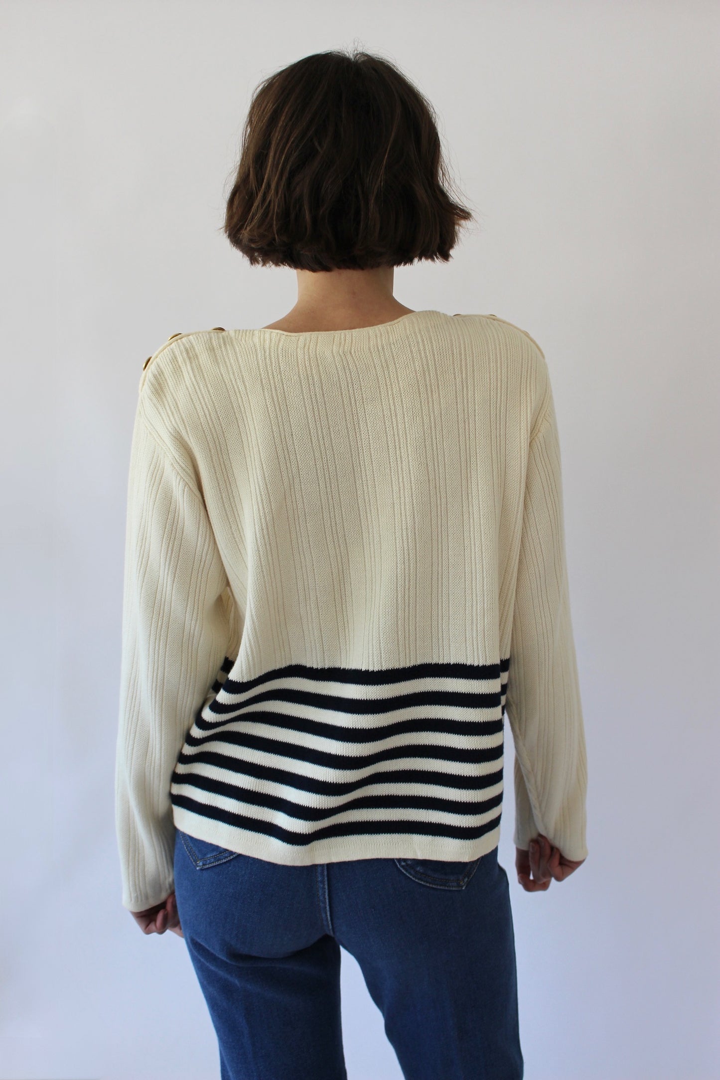 Vintage Cream & Navy Striped Knit