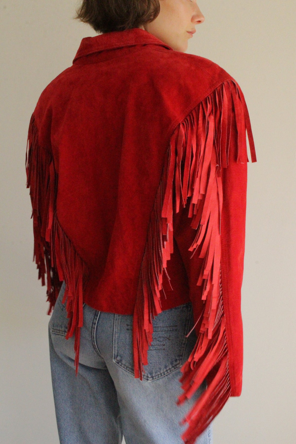 Stunning Vintage Crimson Suede Fringe Jacket