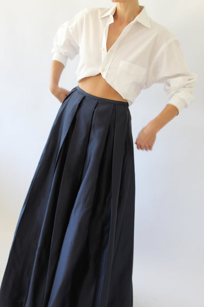 Stunning Midnight Pleated Silk Skirt
