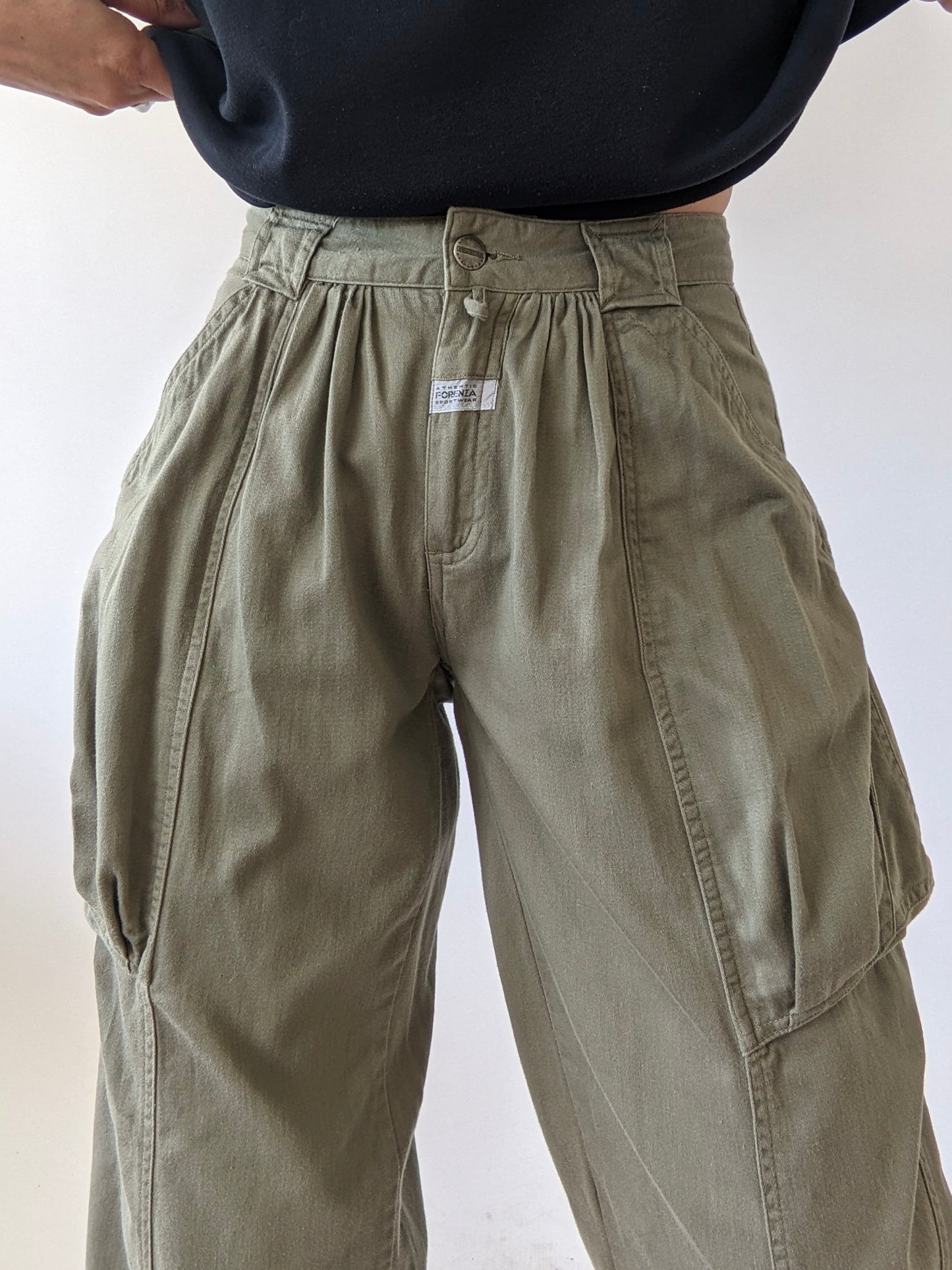 Vintage Moss Pleated Pocket Pants