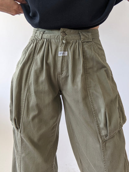 Vintage Moss Pleated Pocket Pants