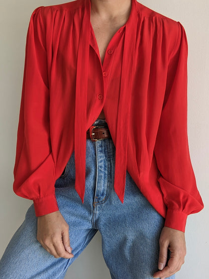 Vintage Chili Pleated Silk Blouse
