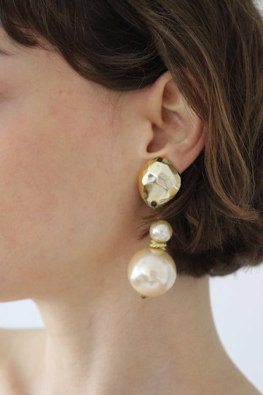 Vintage Statement Faux Pearl & Gold Dangle Earrings