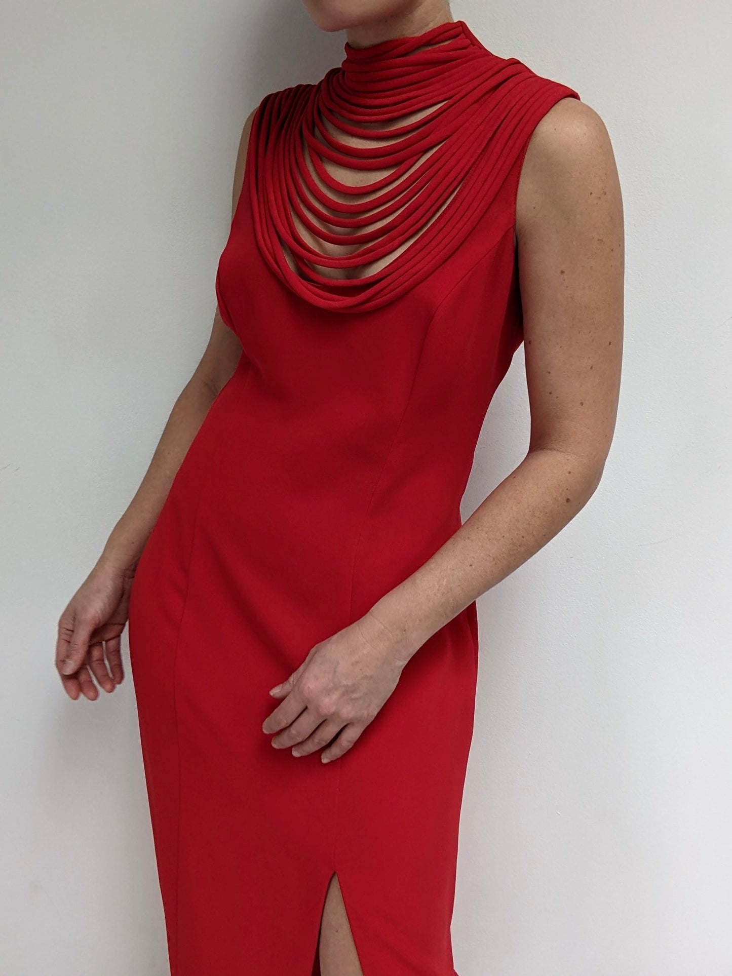Amazing Vintage Crimson Layered Neckline Evening Dress