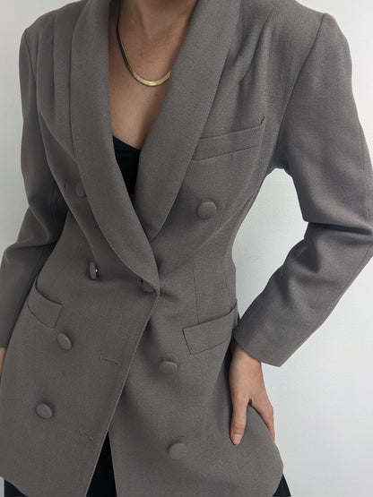 Vintage Taupe Wool Double-Breasted Blazer