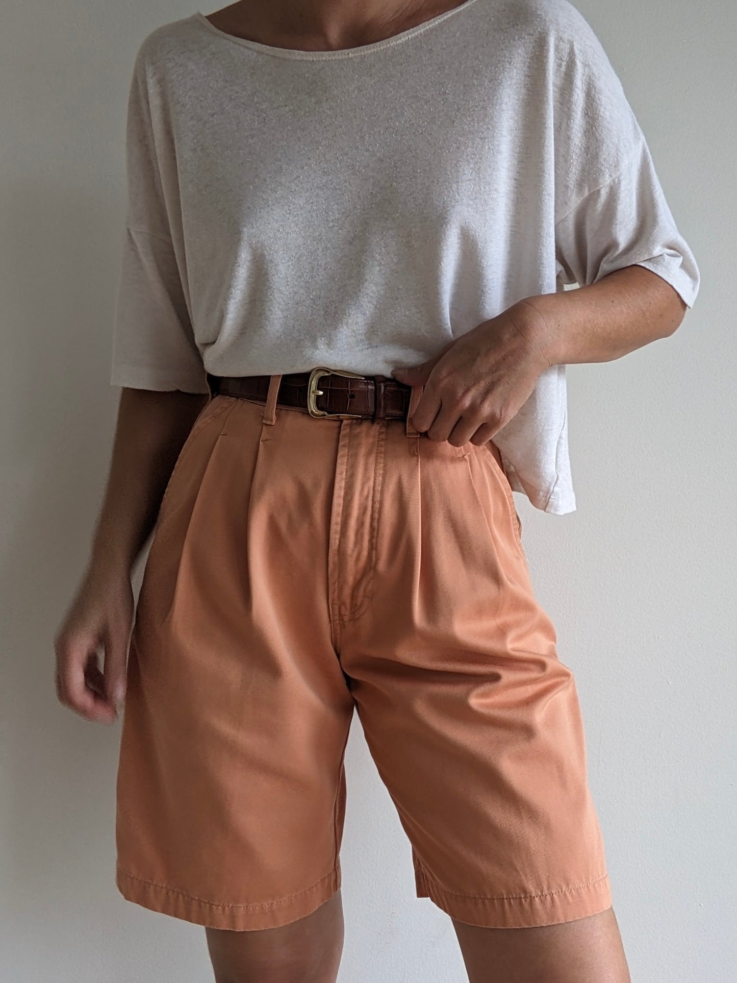 Vintage Faded Apricot Pleated Shorts