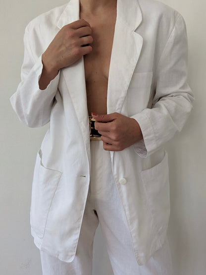 Vintage White Woven Cotton Blazer