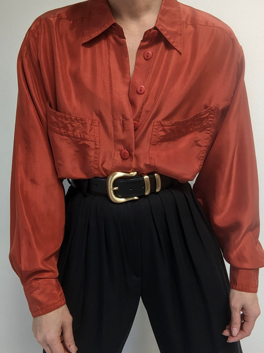 Vintage Terra Cotta Silk Blouse