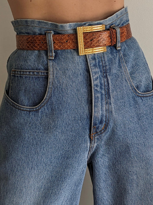 Vintage Cognac Genuine Snakeskin Belt