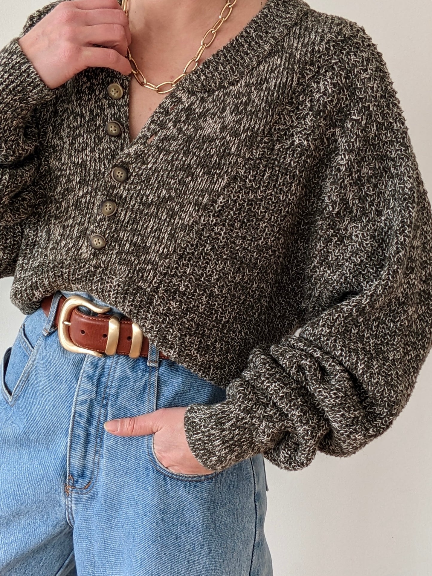 Favorite Vintage Olive Cotton Henley