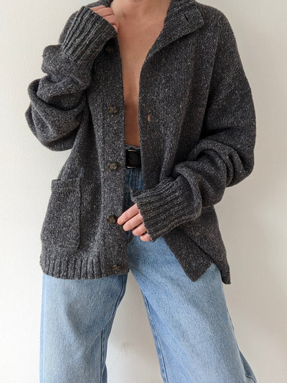 Vintage Charcoal Collared Wool Cardigan