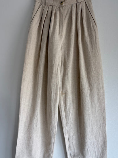 Vintage Natural Pleated Linen Trousers