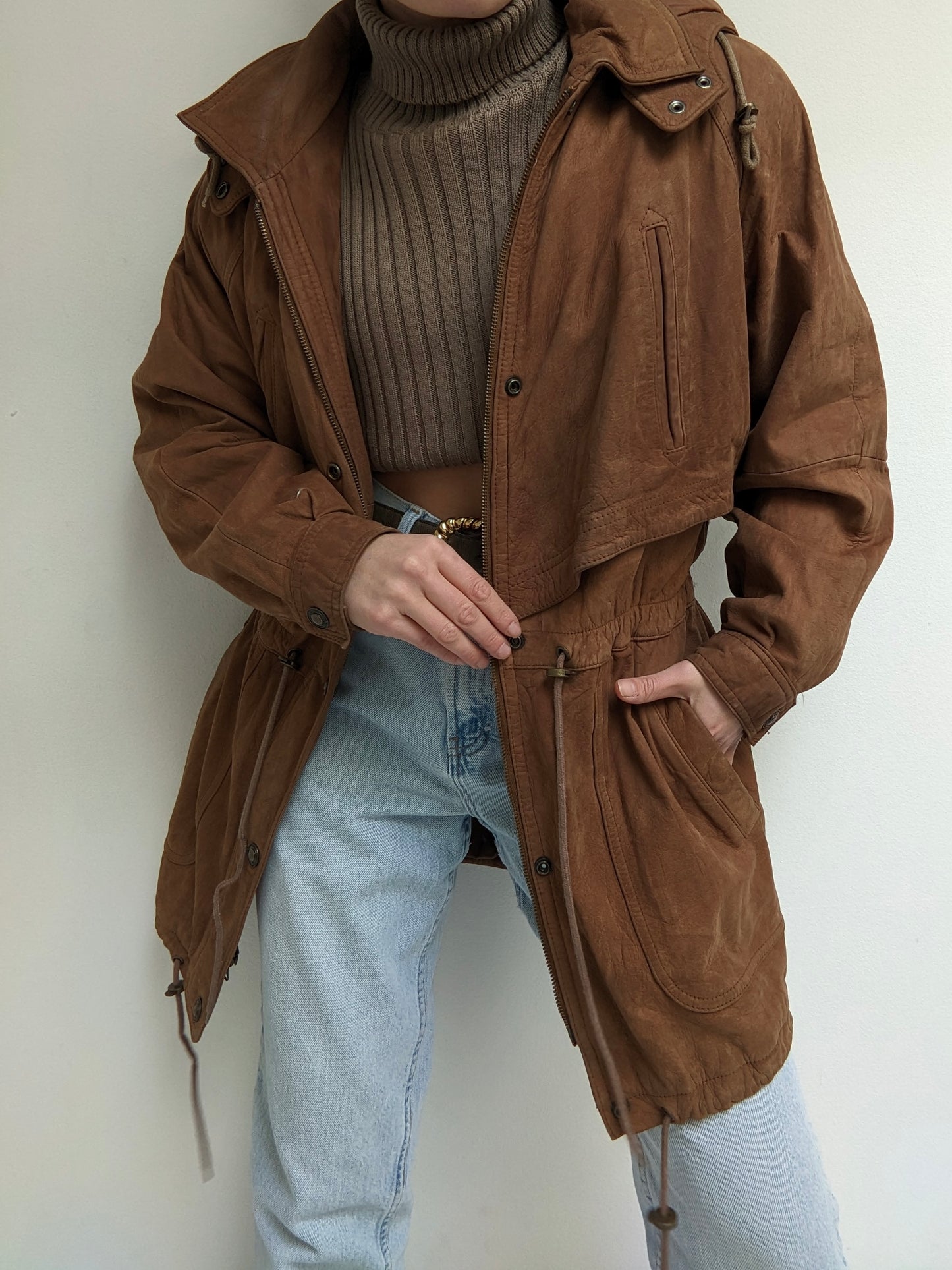 Vintage Tobacco Padded Leather Coat