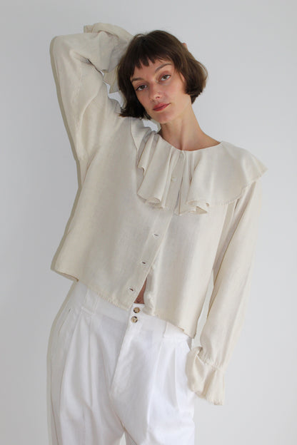 Vintage Sand Silk Ruffled Blouse