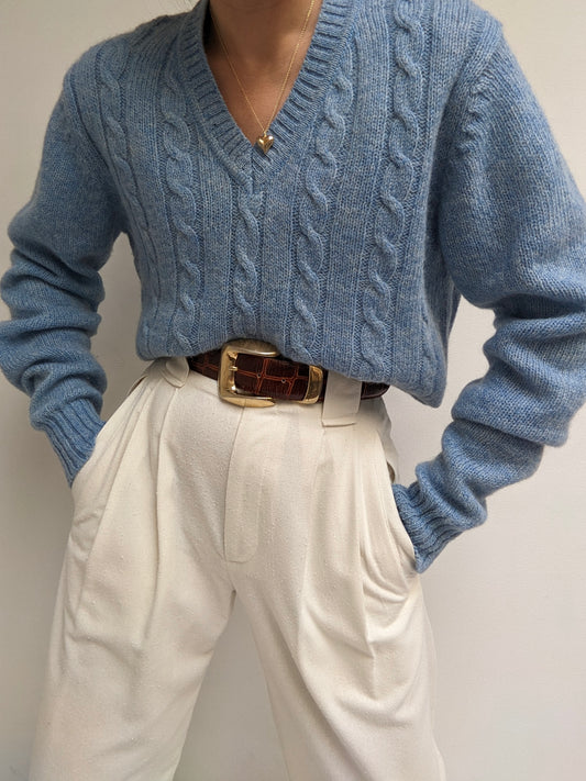 Vintage Sky Cable Knit Wool Sweater