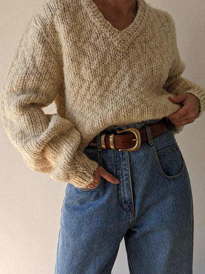 Vintage Heavy Knitted Cream Wool Sweater