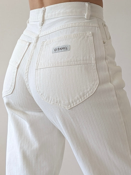 Vintage White Ribbed Denim
