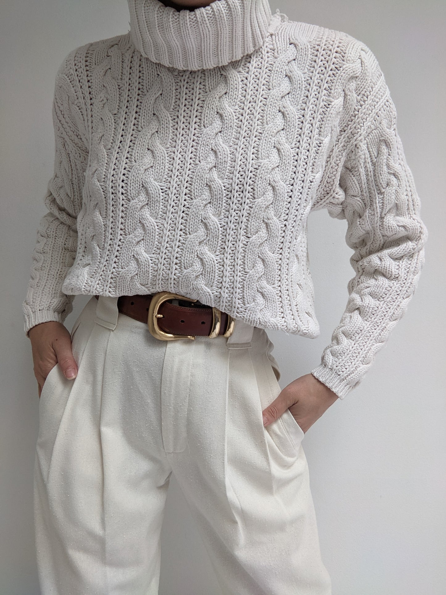 Vintage Cream Chunky Cotton Turtleneck