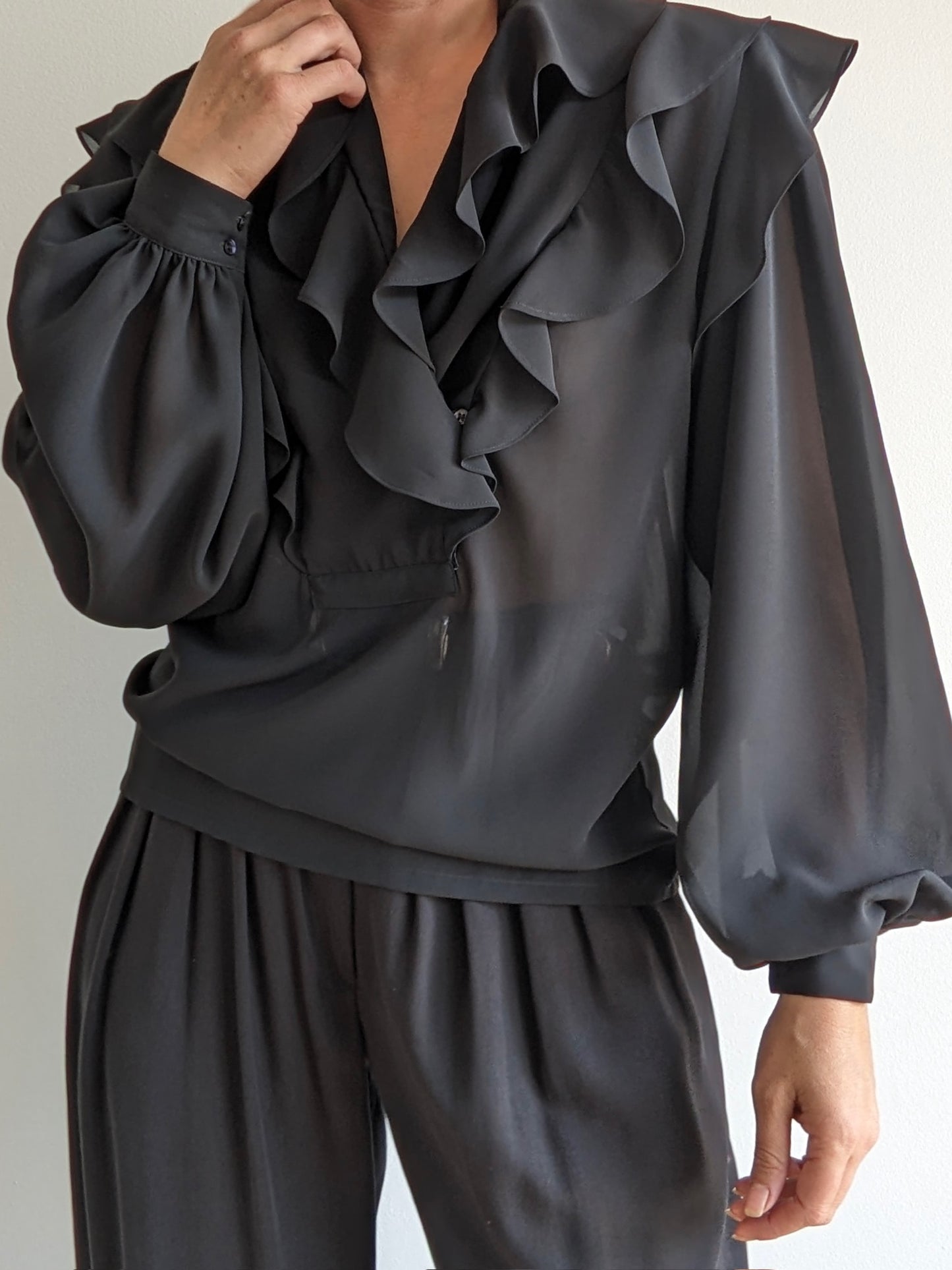 Vintage Sheer Onyx Ruffled Blouse