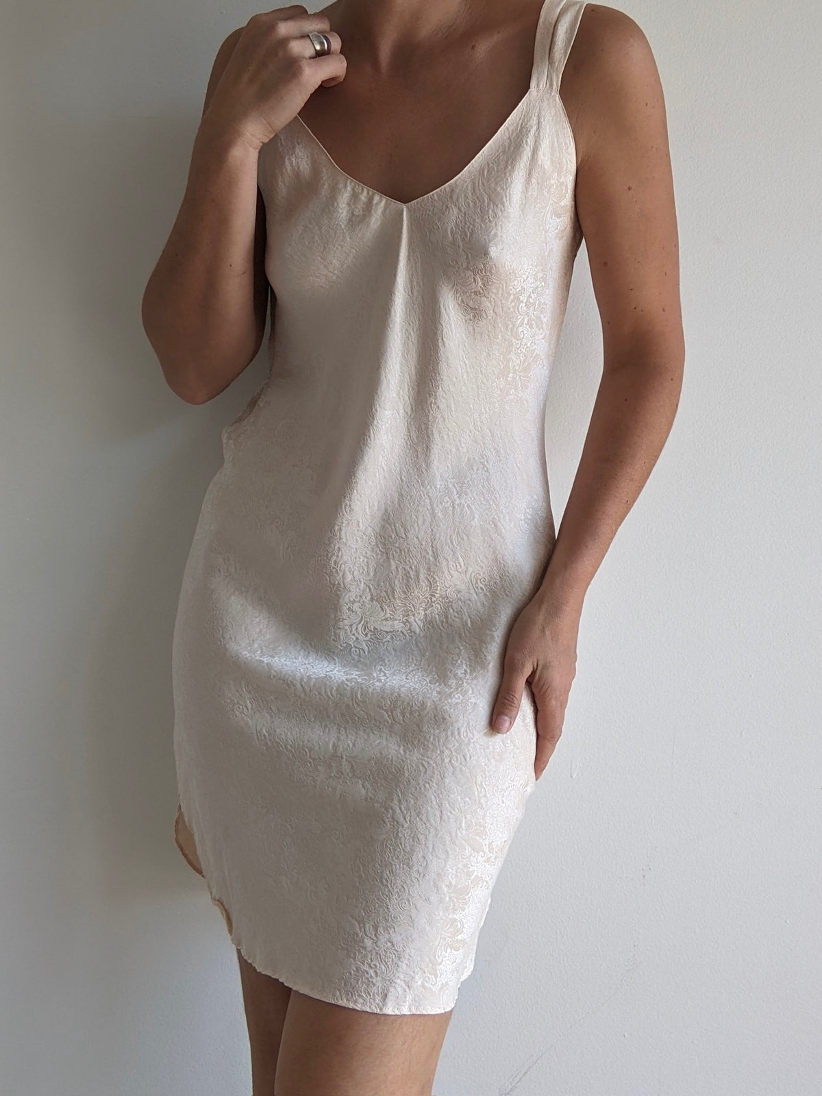 Vintage Cream Printed Silk Slip Dress