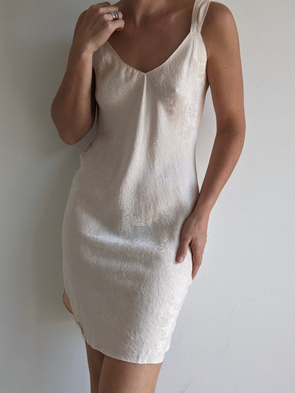 Vintage Cream Printed Silk Slip Dress