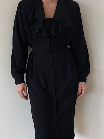 Gorgeous Vintage Onyx Ruffled Tie Dress