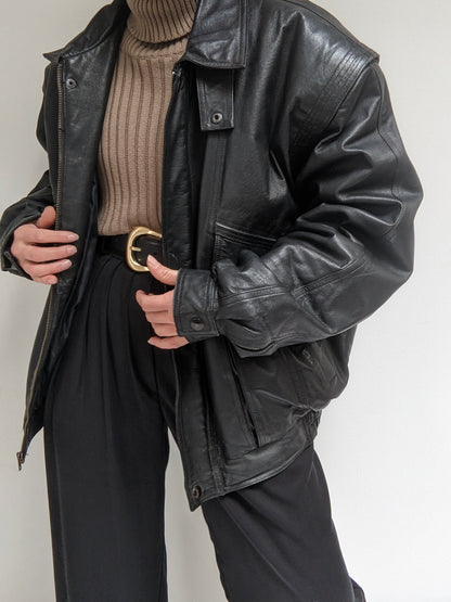 Vintage Ink Black Leather Bomber