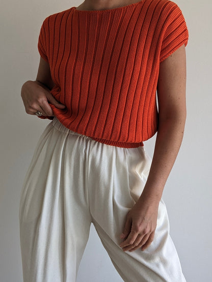 Vintage Persimmon Ribbed Knit Top