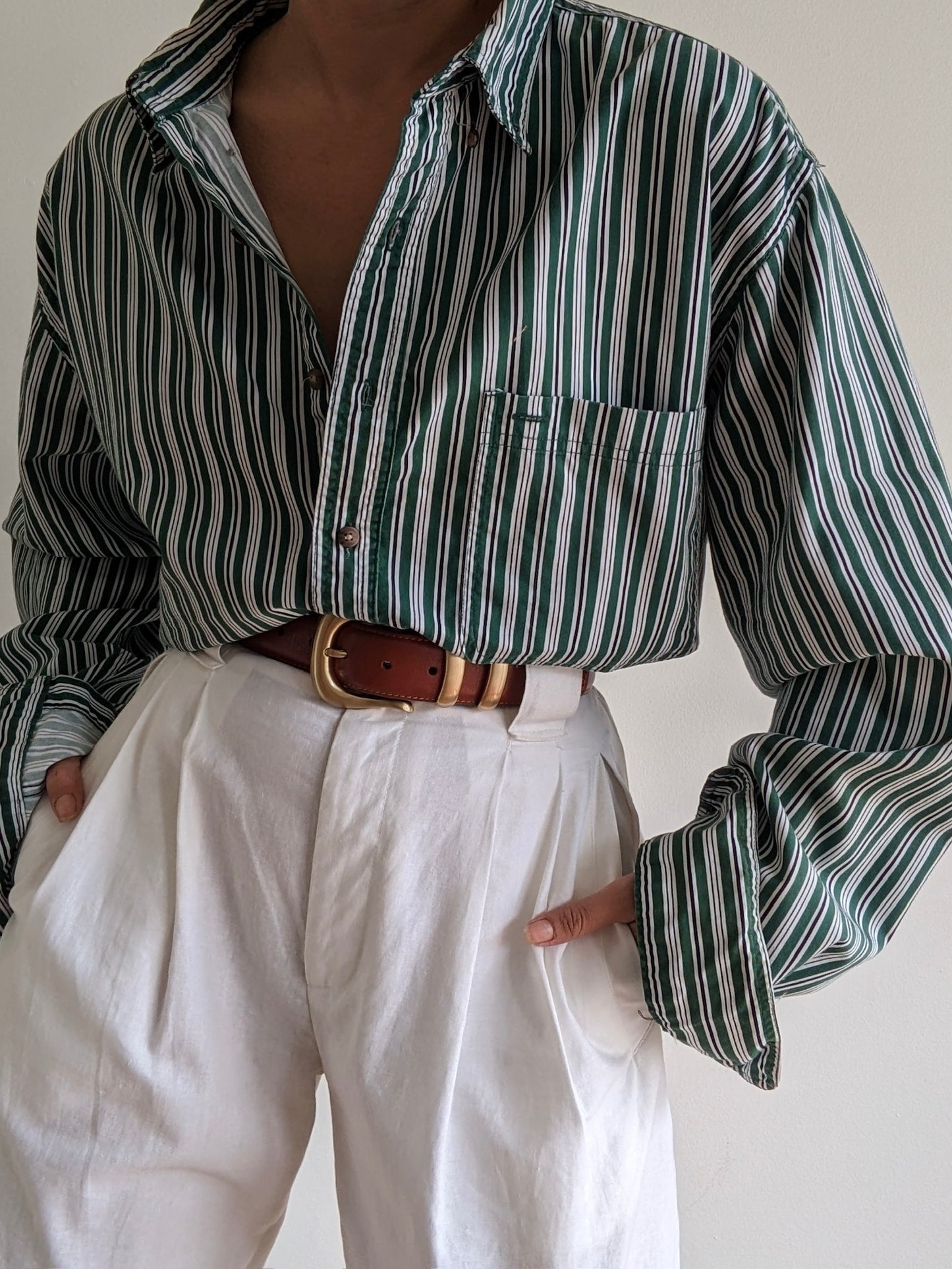Vintage Lime Striped Cotton Shirt