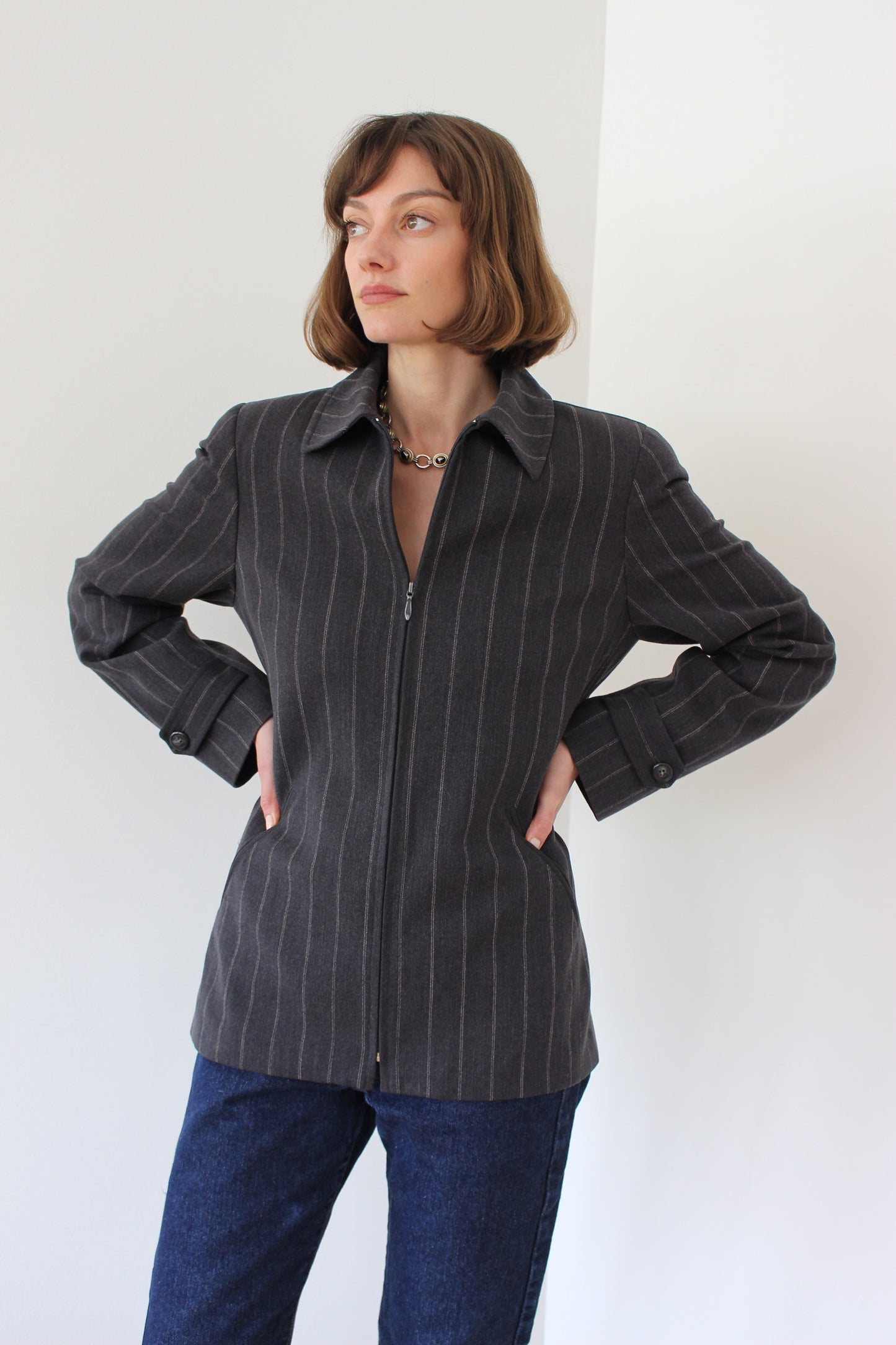 Vintage Graphite Pinstriped Wool Jacket
