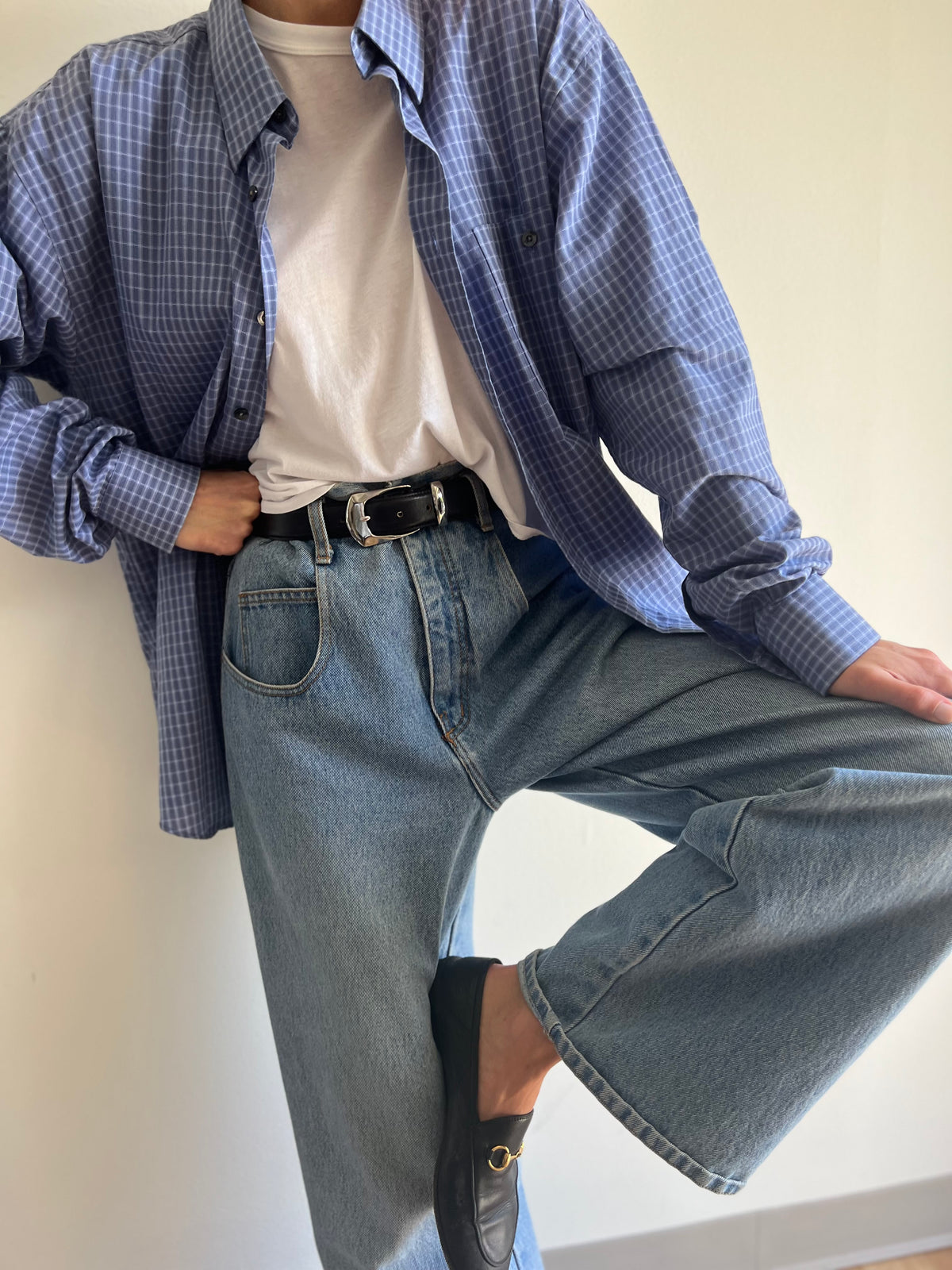 Vintage Yves Saint Laurent Blue Plaid Button Up
