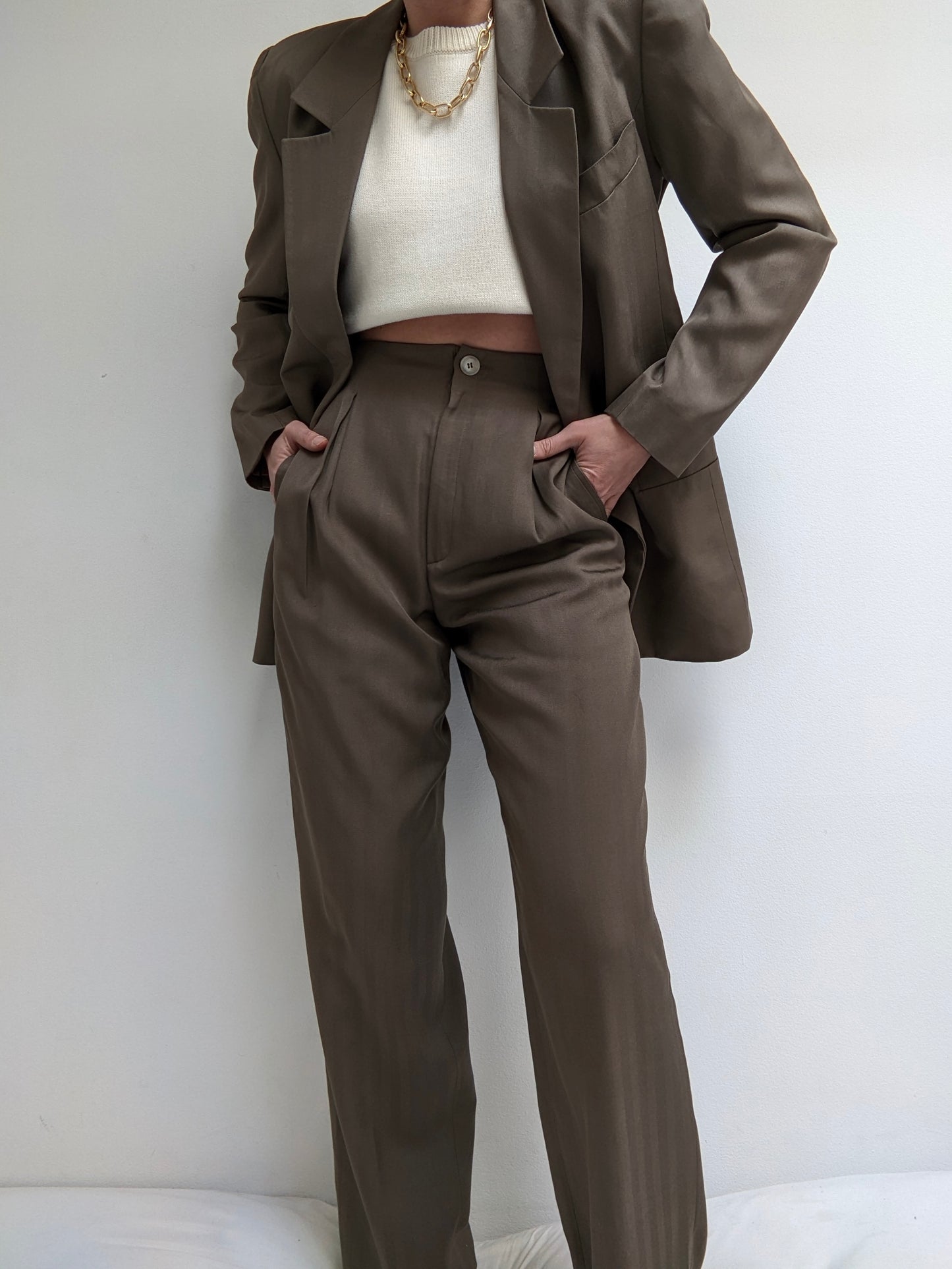 Gorgeous Vintage Silk Herringbone Pant Suit