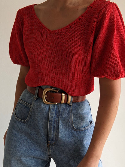 Amazing Vintage Cherry Ballooned Sleeve Silk Knit