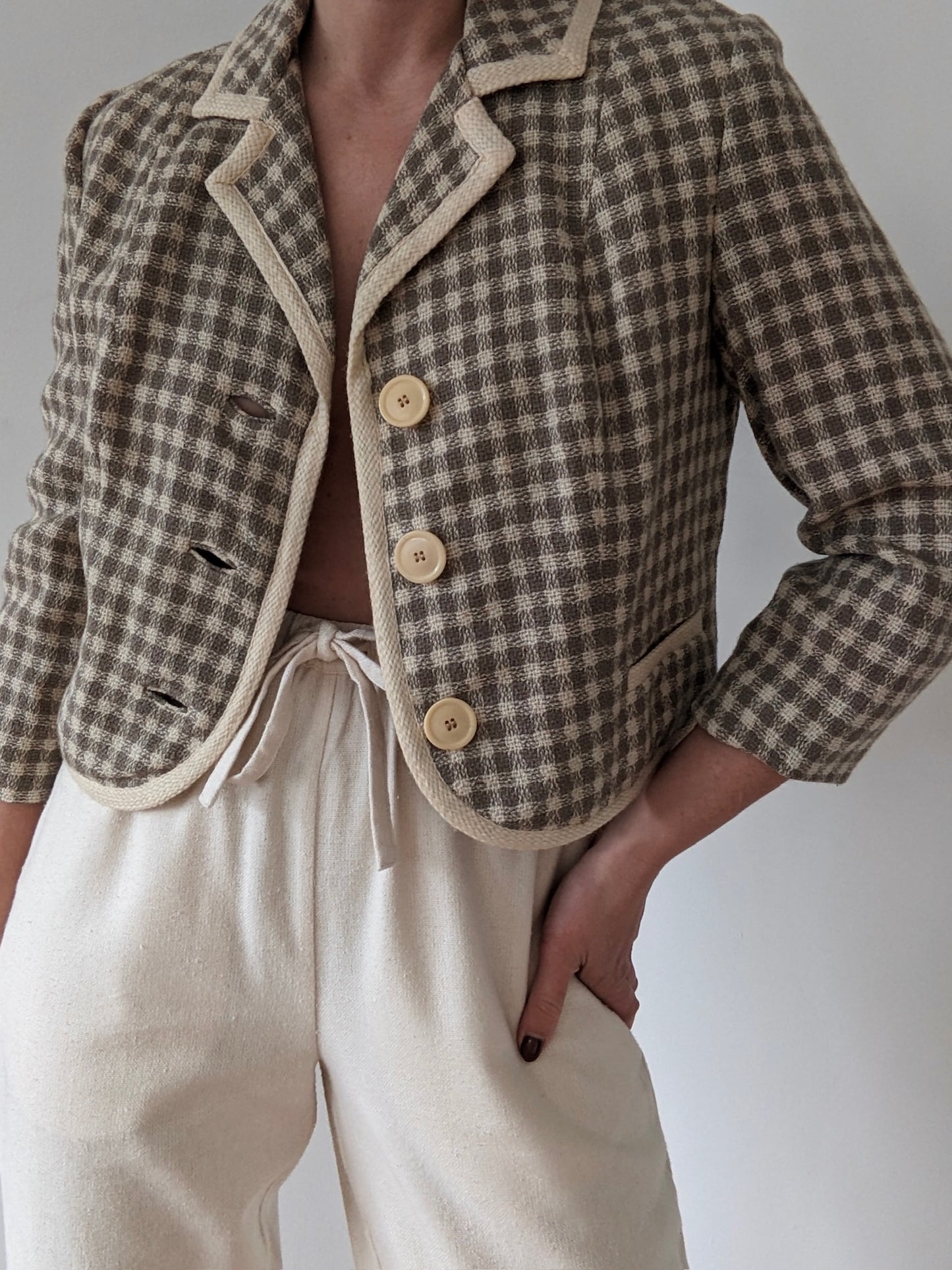 Sweet Vintage Cropped Woven Wool Jacket