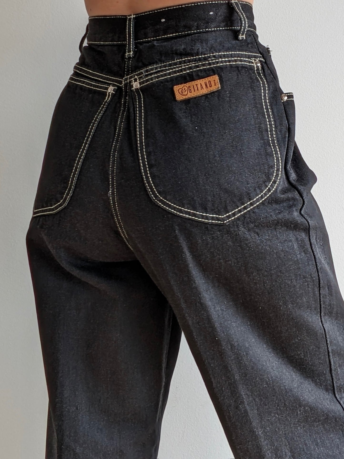 Vintage Gitano Ink Black Pleated Denim
