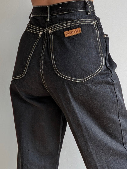 Vintage Gitano Ink Black Pleated Denim