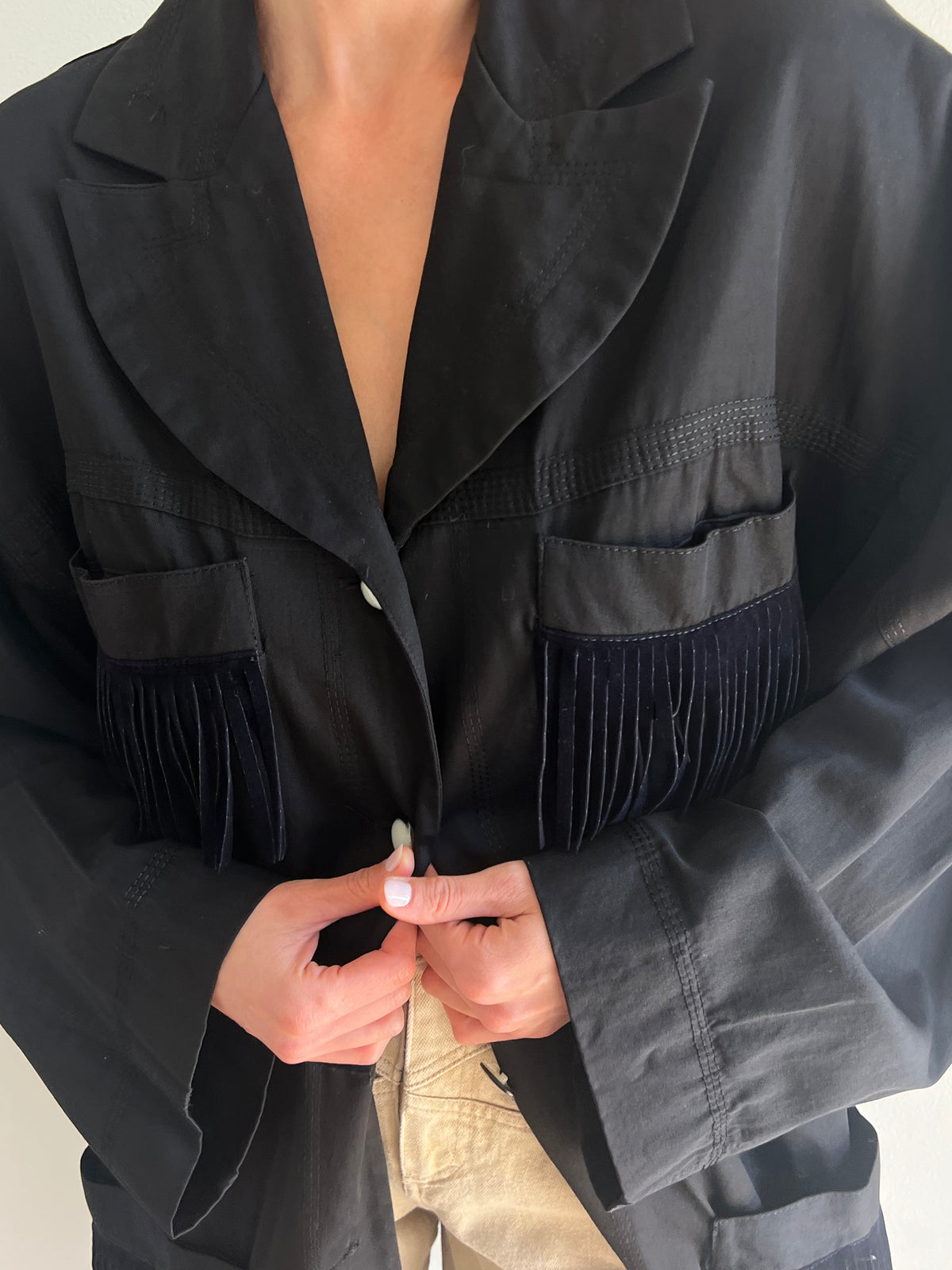Vintage Ink Black Fringe Chore Coat