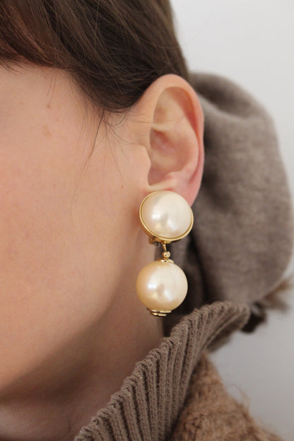 Vintage Domed Faux Pearl Drop Earrings